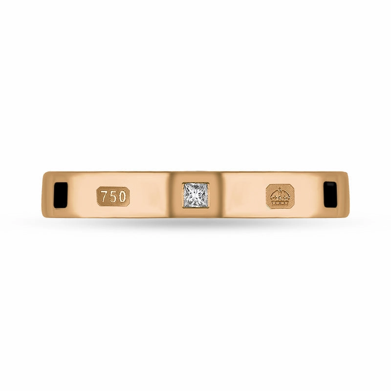 18ct Rose Gold Whitby Jet 0.05ct Diamond Queen's Jubilee Hallmark Princess Cut 3mm Ring D