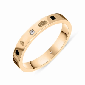 18ct Rose Gold Whitby Jet 0.05ct Diamond Queen's Jubilee Hallmark Princess Cut 3mm Ring D