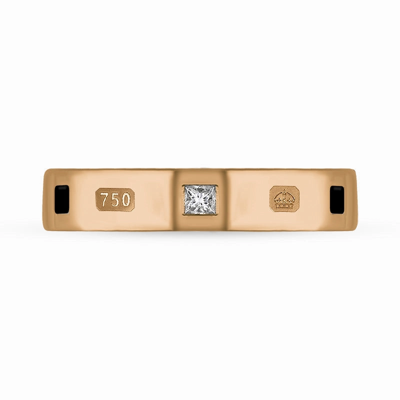 18ct Rose Gold Whitby Jet 0.09ct Diamond Queen's Jubilee Hallmark Princess Cut 4mm Ring D