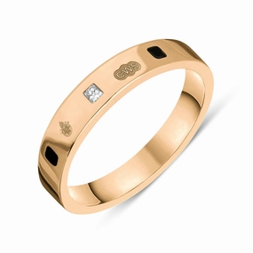 18ct Rose Gold Whitby Jet 0.09ct Diamond Queen's Jubilee Hallmark Princess Cut 4mm Ring D