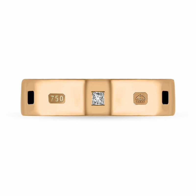 18ct Rose Gold Whitby Jet 0.12ct Diamond Queen's Jubilee Hallmark Princess Cut 5mm Ring D