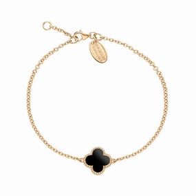 18ct Rose Gold Whitby Jet Bloom Four Leaf Clover Ball Edge Chain Bracelet