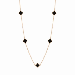 18ct Rose Gold Whitby Jet Bloom Four Leaf Clover Ball Edge Necklace