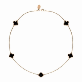 18ct Rose Gold Whitby Jet Bloom Four Leaf Clover Necklace
