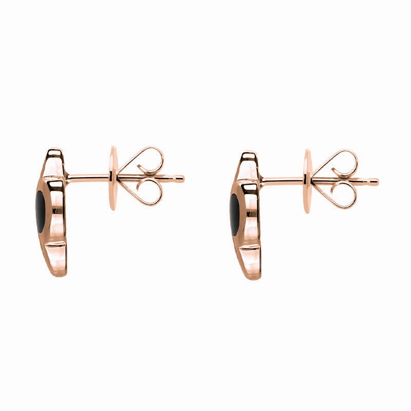 18ct Rose Gold Whitby Jet Bloom Four Leaf Clover Stud Earrings
