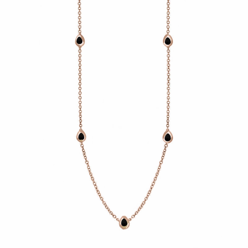 18ct Rose Gold Whitby Jet Cross Link Disc Chain Necklace