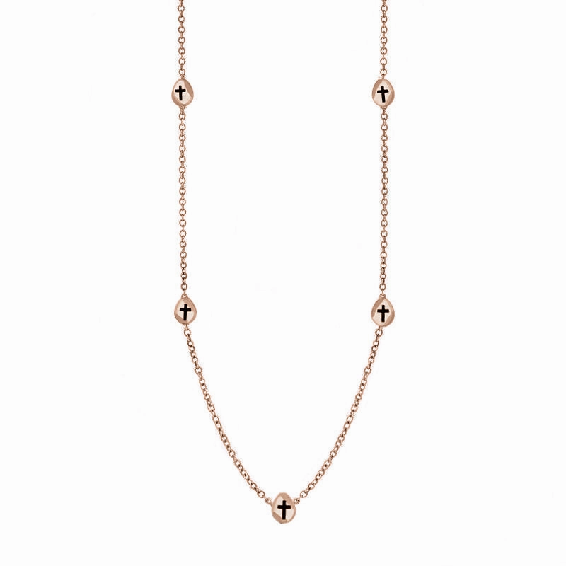 18ct Rose Gold Whitby Jet Cross Link Disc Chain Necklace