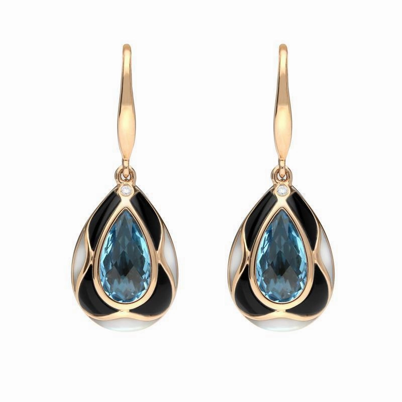 18ct Rose Gold Whitby Jet Diamond Topaz Mother of Pearl Two Piece Set
