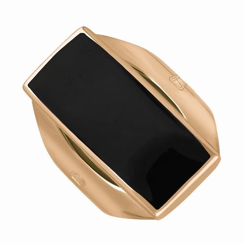 18ct Rose Gold Whitby Jet Hallmark Medium Oblong Ring