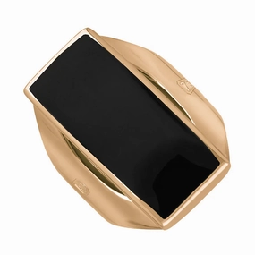 18ct Rose Gold Whitby Jet Hallmark Medium Oblong Ring