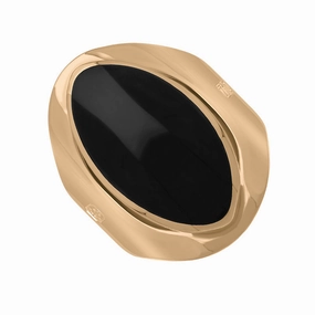 18ct Rose Gold Whitby Jet Hallmark Medium Oval Ring