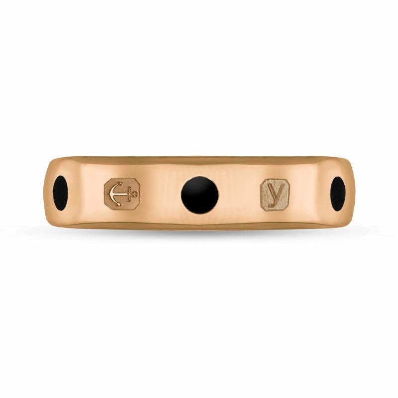 18ct Rose Gold Whitby Jet King's Coronation Hallmark 5mm Ring D