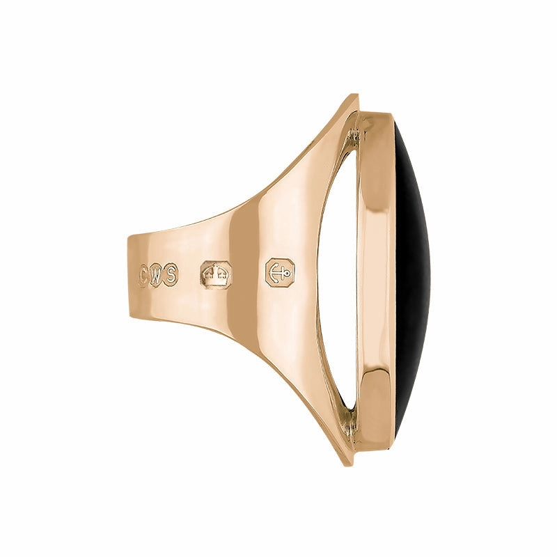 18ct Rose Gold Whitby Jet King's Coronation Hallmark Large Oval Ring D