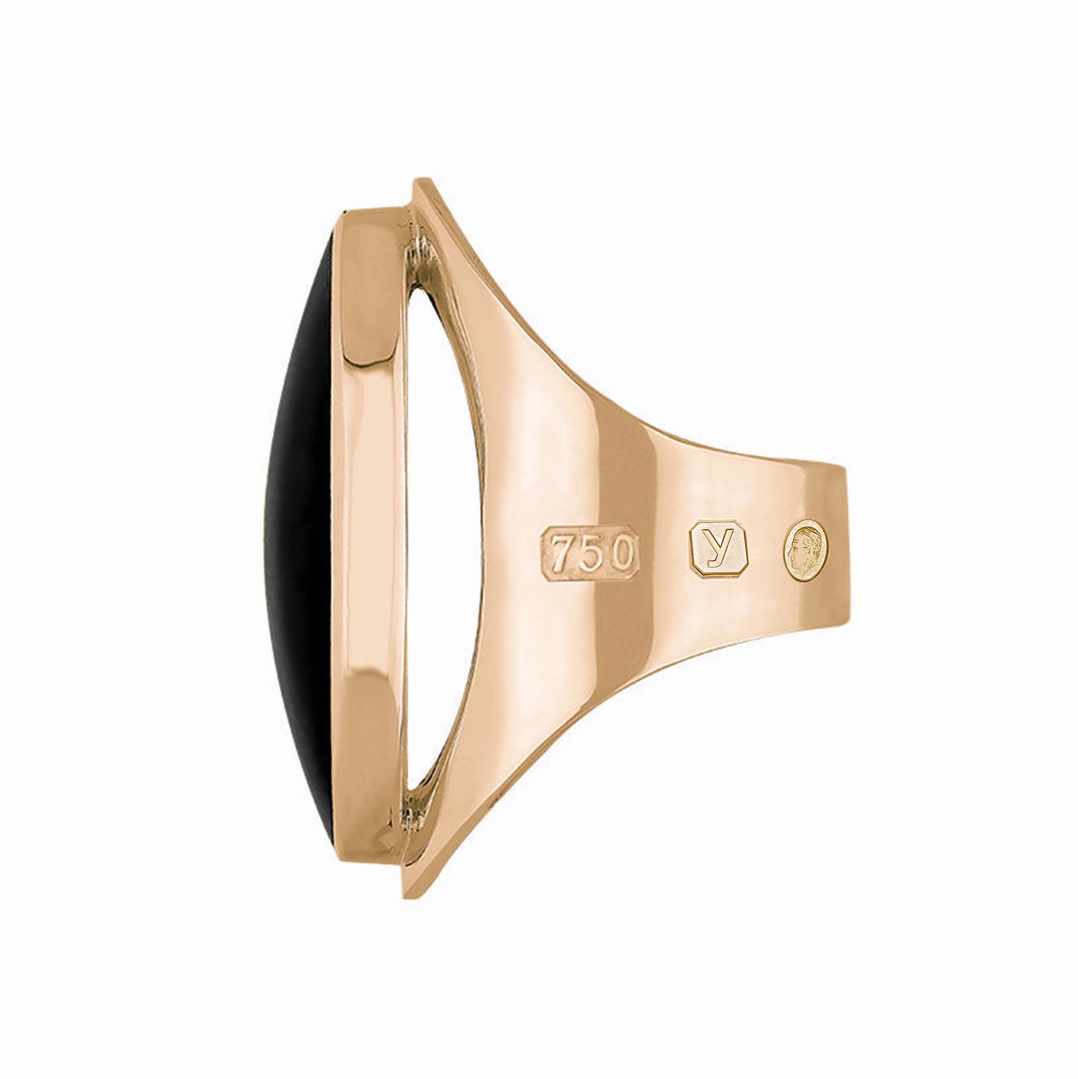 18ct Rose Gold Whitby Jet King's Coronation Hallmark Large Oval Ring D