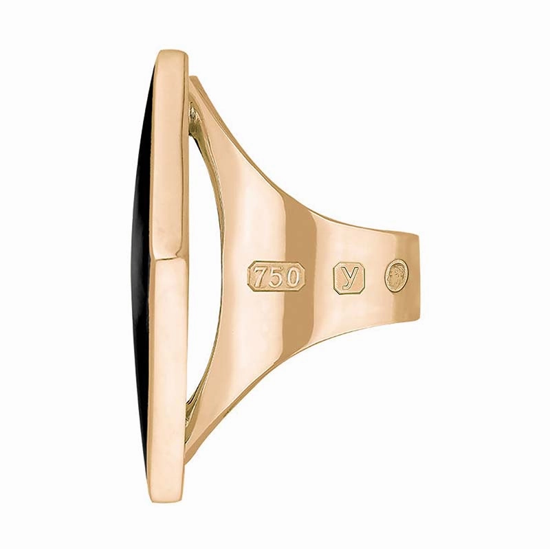 18ct Rose Gold Whitby Jet King's Coronation Hallmark Large Rhombus Ring D