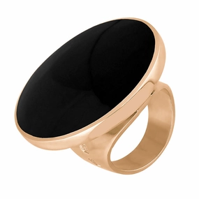 18ct Rose Gold Whitby Jet King's Coronation Hallmark Large Round Ring D