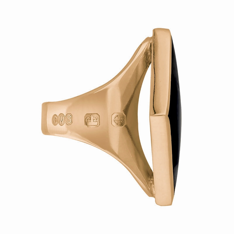 18ct Rose Gold Whitby Jet King's Coronation Hallmark Medium Rhombus Ring D