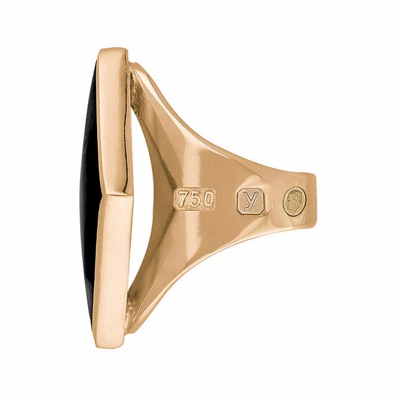 18ct Rose Gold Whitby Jet King's Coronation Hallmark Medium Rhombus Ring D