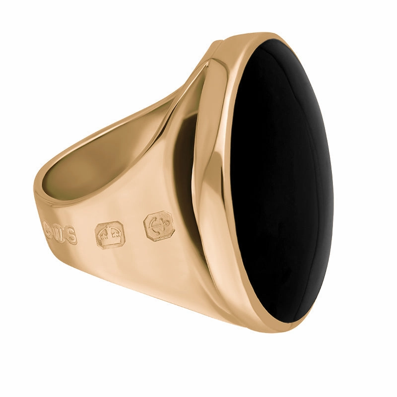 18ct Rose Gold Whitby Jet King's Coronation Hallmark Medium Round Ring D