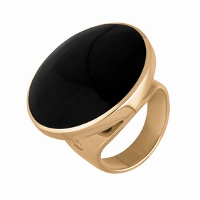 18ct Rose Gold Whitby Jet King's Coronation Hallmark Medium Round Ring D