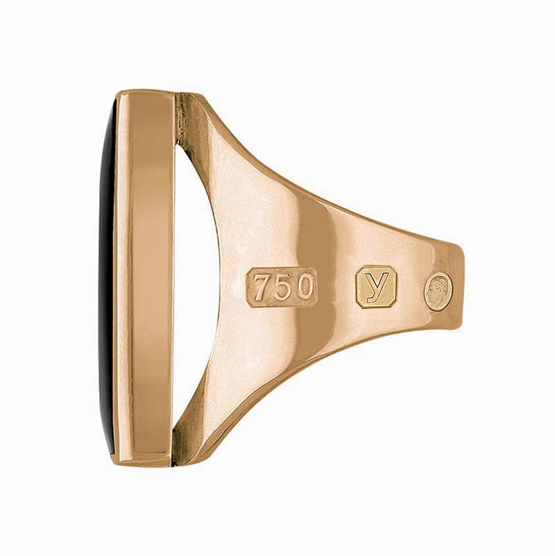 18ct Rose Gold Whitby Jet King's Coronation Hallmark Medium Square Ring D