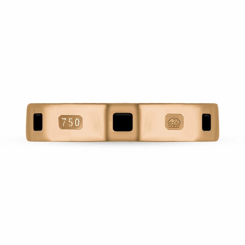 18ct Rose Gold Whitby Jet King's Coronation Hallmark Princess Cut 4mm Ring D