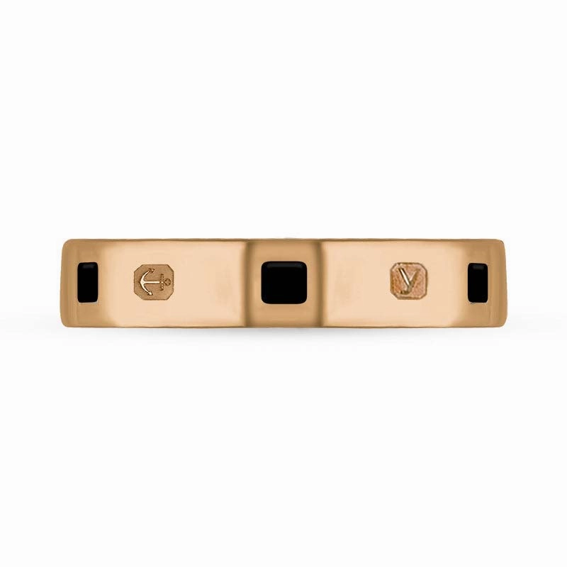 18ct Rose Gold Whitby Jet King's Coronation Hallmark Princess Cut 4mm Ring D
