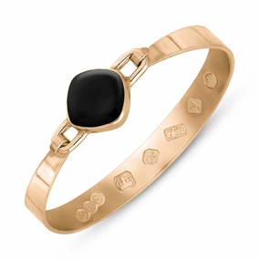 18ct Rose Gold Whitby Jet King's Coronation Hallmark Wide Cushion Bangle D