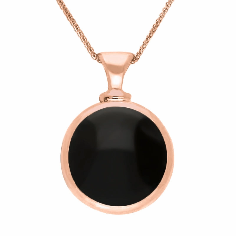 18ct Rose Gold Whitby Jet Lapis Lazuli Double Sided Round Dinky Fob Necklace