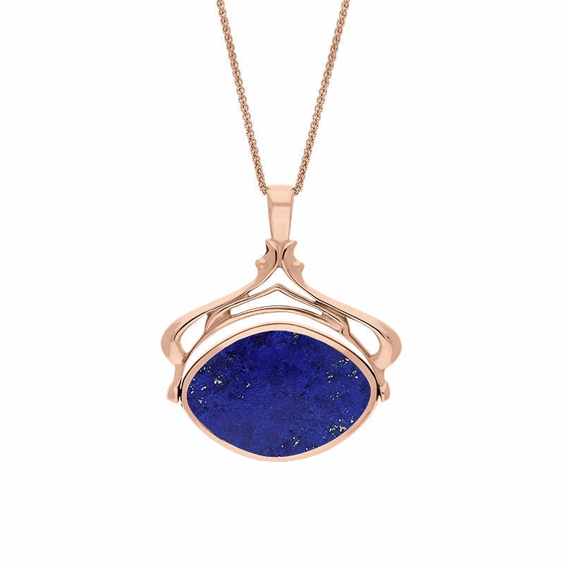 18ct Rose Gold Whitby Jet Lapis Lazuli Marquise Swivel Fob Necklace