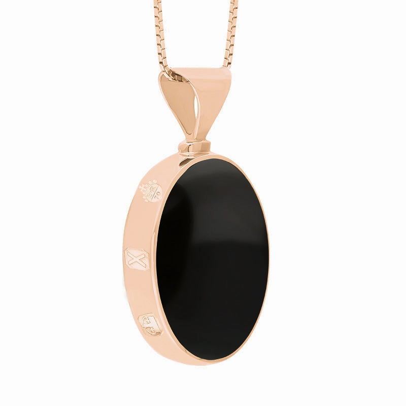 18ct Rose Gold Whitby Jet Lapis Lazuli Queens Jubilee Hallmark Double Sided Oval Necklace D