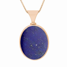18ct Rose Gold Whitby Jet Lapis Lazuli Queens Jubilee Hallmark Double Sided Oval Necklace D