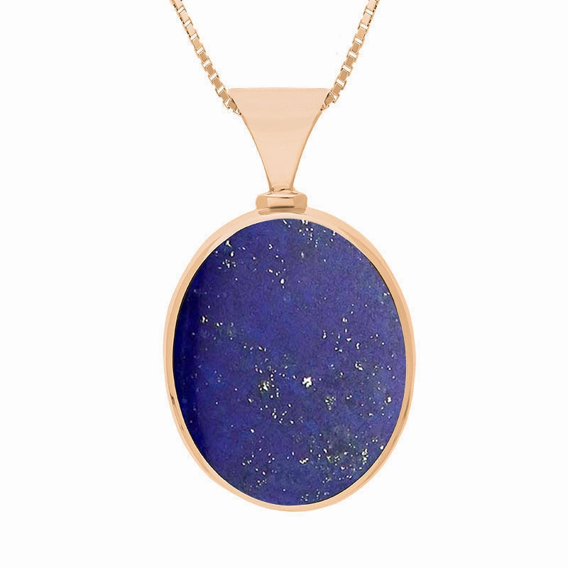 18ct Rose Gold Whitby Jet Lapis Lazuli Queens Jubilee Hallmark Double Sided Oval Necklace D