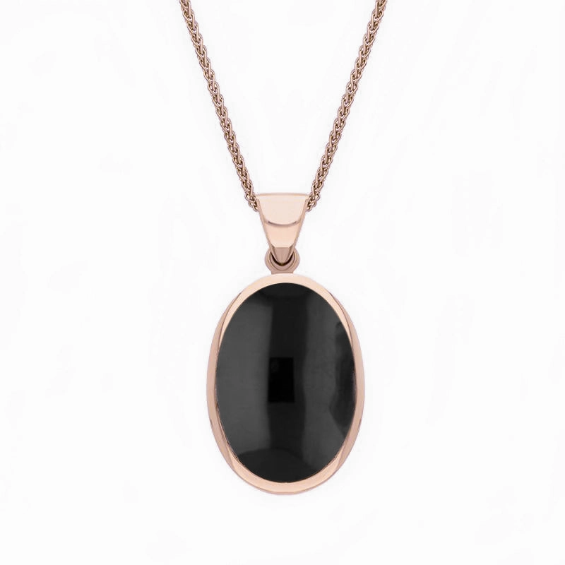 18ct Rose Gold Whitby Jet Lapis Lazuli Small Double Sided Fob Necklace