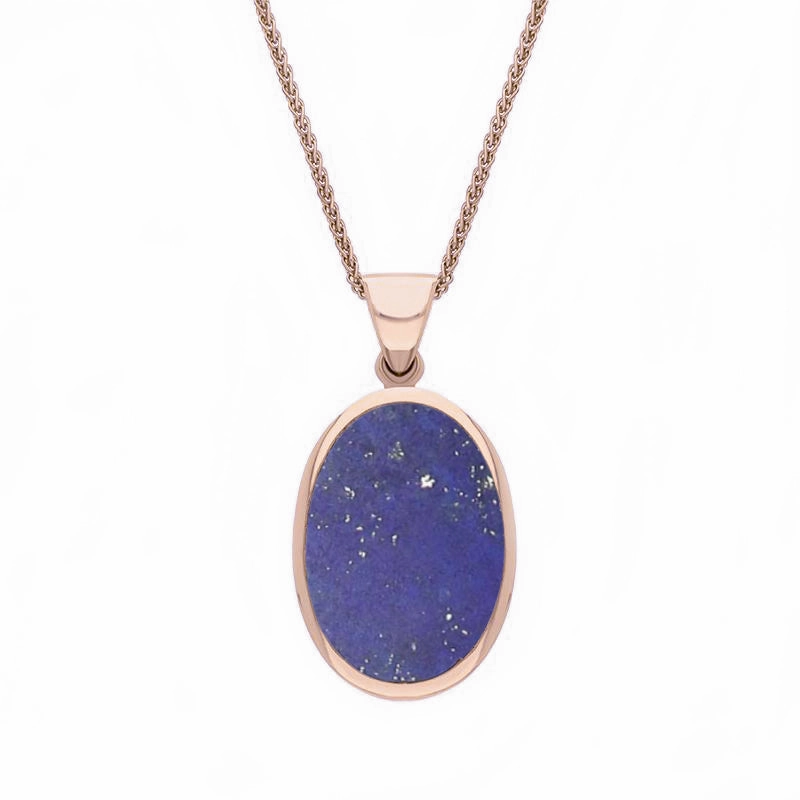18ct Rose Gold Whitby Jet Lapis Lazuli Small Double Sided Fob Necklace