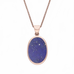 18ct Rose Gold Whitby Jet Lapis Lazuli Small Double Sided Fob Necklace