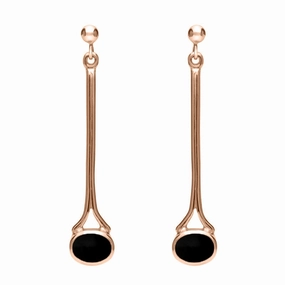 18ct Rose Gold Whitby Jet Long Drop Earrings