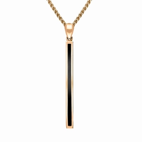 18ct Rose Gold Whitby Jet Long Slim Oblong Necklace