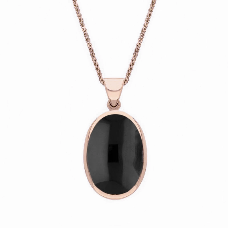 18ct Rose Gold Whitby Jet Malachite Small Double Sided Fob Necklace