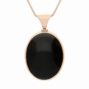 18ct Rose Gold Whitby Jet Mother of Pearl Queens Jubilee Hallmark Double Sided Oval Necklace D