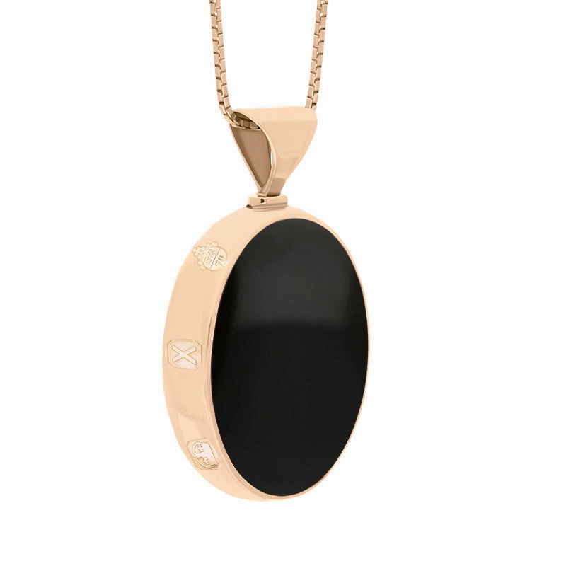 18ct Rose Gold Whitby Jet Mother of Pearl Queens Jubilee Hallmark Double Sided Oval Necklace D