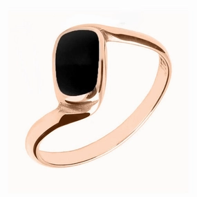 18ct Rose Gold Whitby Jet Oblong Twist Ring