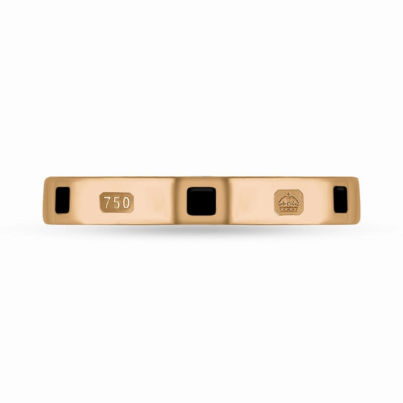 18ct Rose Gold Whitby Jet Queen's Jubilee Hallmark Princess Cut 3mm Ring D