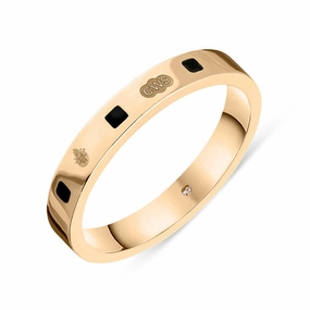 18ct Rose Gold Whitby Jet Queen's Jubilee Hallmark Princess Cut 3mm Ring D