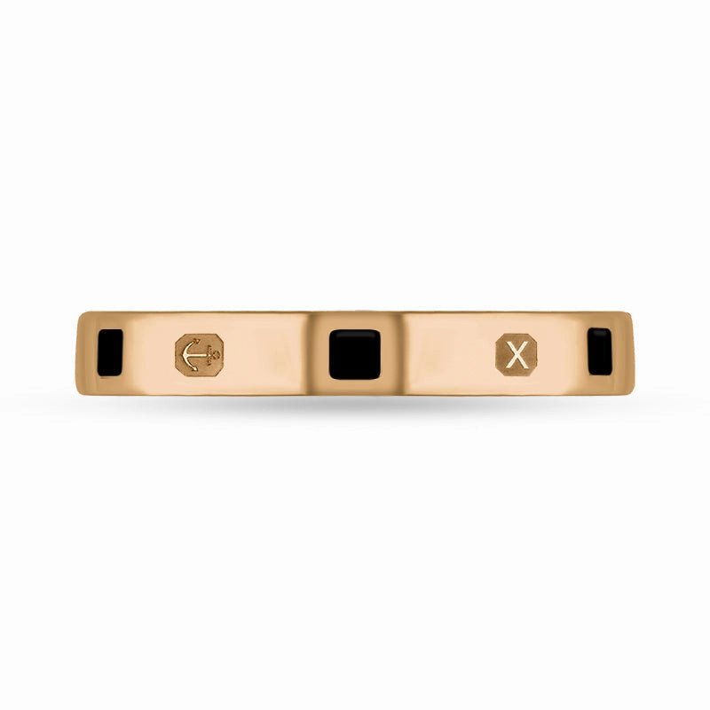 18ct Rose Gold Whitby Jet Queen's Jubilee Hallmark Princess Cut 3mm Ring D