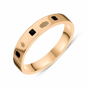18ct Rose Gold Whitby Jet Queen's Jubilee Hallmark Princess Cut 4mm Ring D