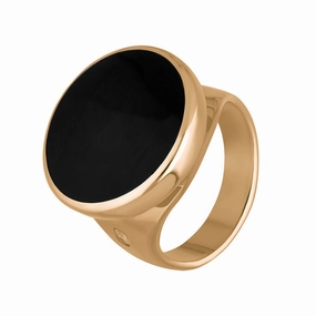 18ct Rose Gold Whitby Jet Queen's Jubilee Hallmark Small Round Ring D
