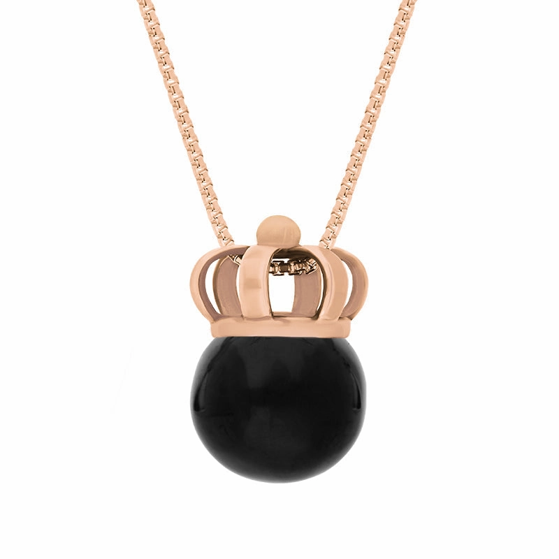18ct Rose Gold Whitby Jet Royal Crown 11mm Bead Pendant