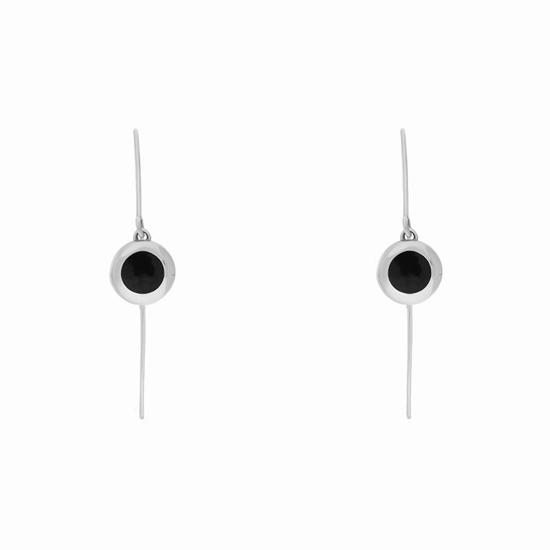 18ct Rose Gold Whitby Jet Star Disc Drop Earrings