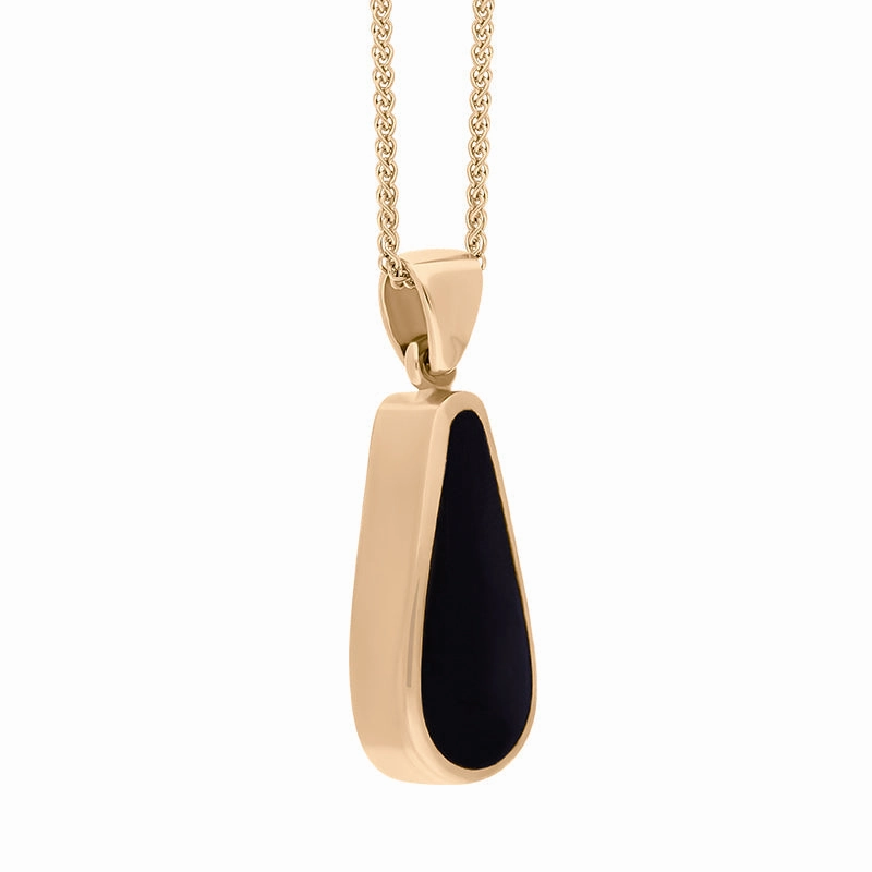 18ct Rose Gold Whitby Jet Turquoise Small Double Sided Pear Cut Fob Necklace